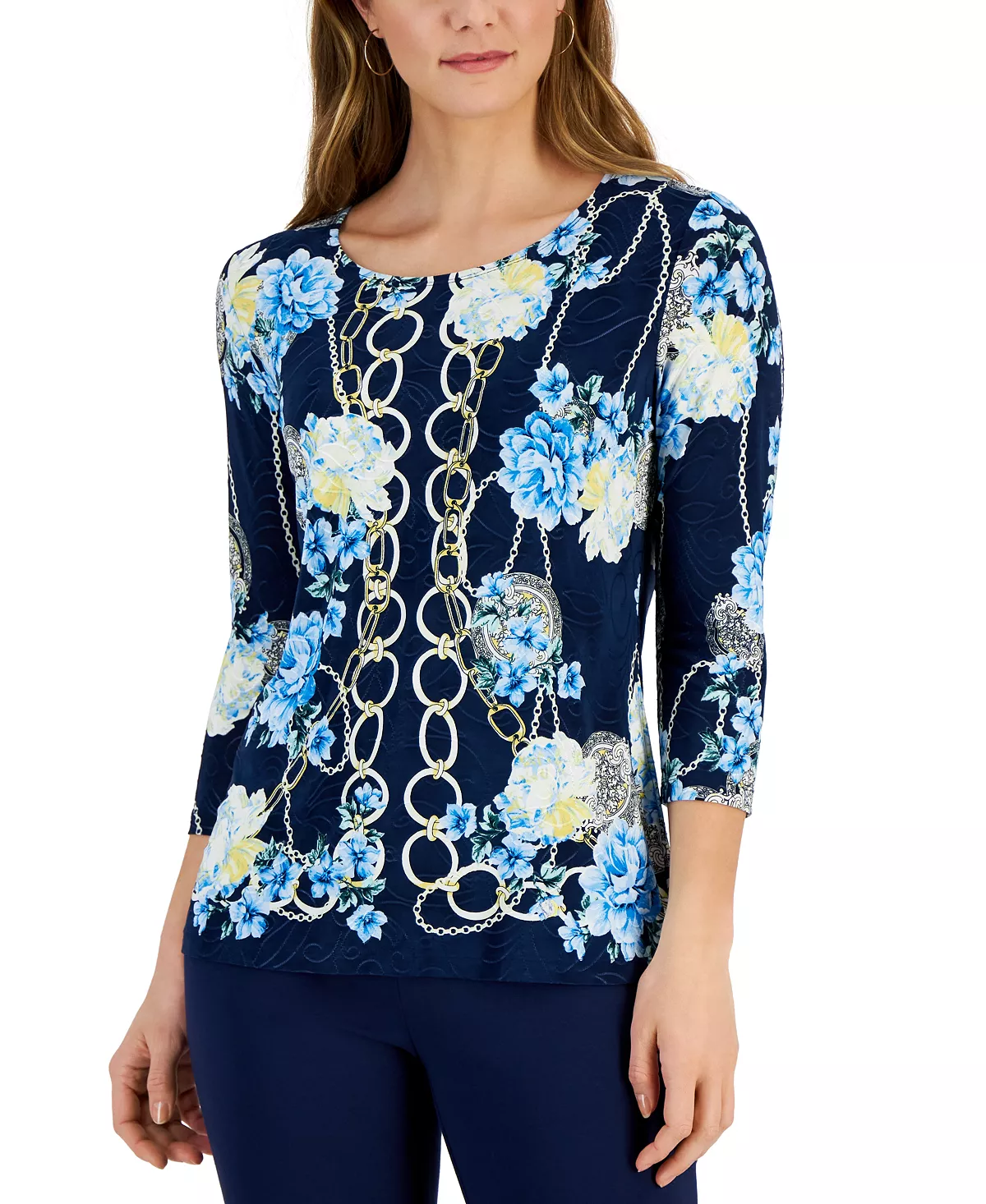 JM Collection Women's Chain Story 3/4-Sleeve Top, Created For Macy's 4 JM Collection Women's Chain Story 3/4-Sleeve Top, Created For Macy's - Image 2