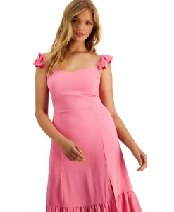 And Now This Women's Ruffled Side Front Slit Midi Dress -Clothing Shop 23313812 fpx