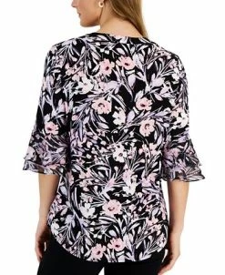 Kasper Women's Floral-Print V-Neck Tiered-Sleeve Top -Clothing Shop 23314735 fpx