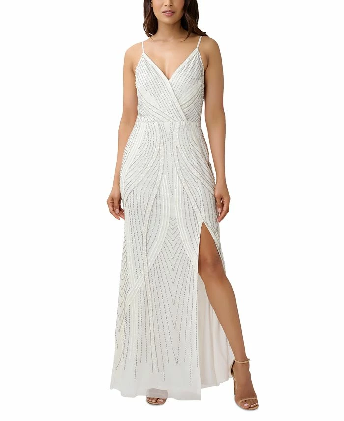 Adrianna Papell Women's Beaded Surplice Strappy Gown 3 Adrianna Papell Women's Beaded Surplice Strappy Gown