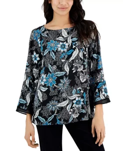 JM Collection Women's Etched Batik Printed Flared-Sleeve Top, Created For Macy's 10 JM Collection Women's Etched Batik Printed Flared-Sleeve Top, Created For Macy's -Clothing Shop 23338523 fpx