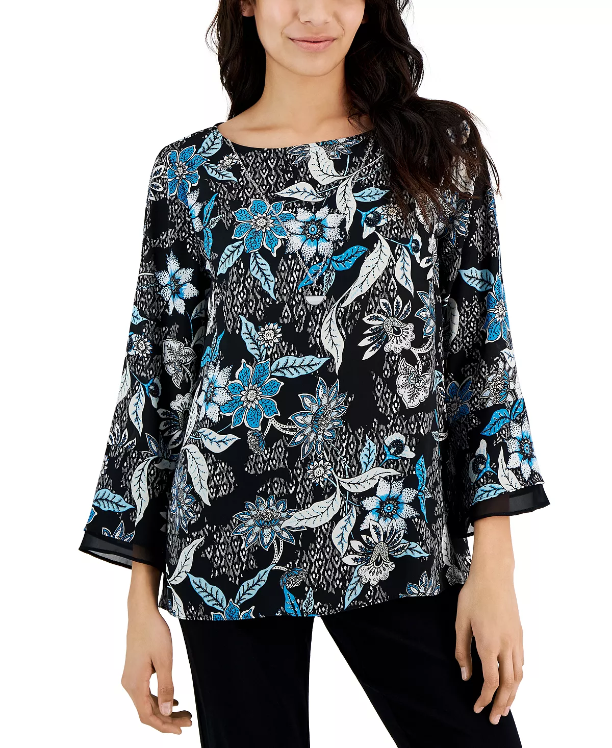 JM Collection Women's Etched Batik Printed Flared-Sleeve Top, Created For Macy's 6 JM Collection Women's Etched Batik Printed Flared-Sleeve Top, Created For Macy's - Image 4