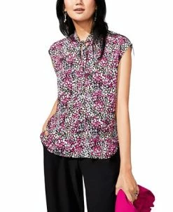 Bar III Women's Ditsy Floral Print Tie-Neck Top, Created For Macy's -Clothing Shop 23338760 fpx