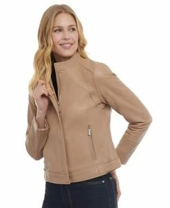Michael Kors Women's Petite Zip-Front Leather Moto Jacket -Clothing Shop 23350685 fpx