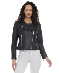 Michael Kors Women's Petite Leather Moto Jacket -Clothing Shop 23350696 fpx 1
