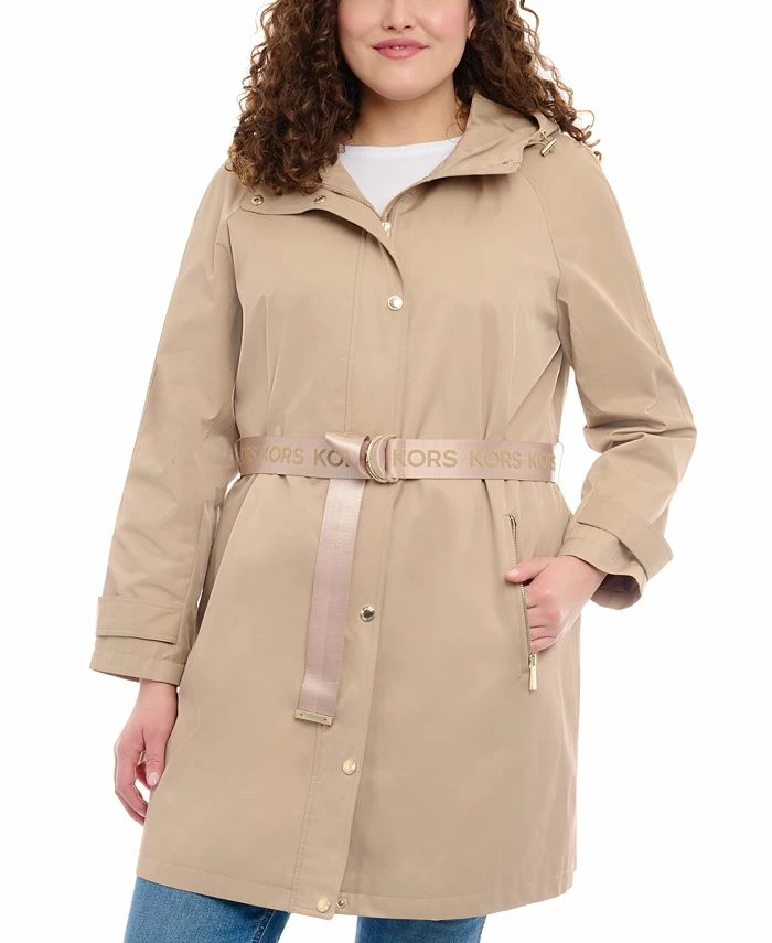 Michael Kors Women's Plus Size Belted Hooded Trench Coat 3 Michael Kors Women's Plus Size Belted Hooded Trench Coat