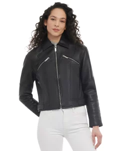 Michael Kors Women's Leather Trucker Jacket -Clothing Shop 23350837 fpx