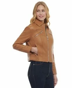 Michael Kors Women's Leather Trucker Jacket -Clothing Shop 23350841 fpx