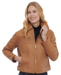 Michael Kors Women's Leather Trucker Jacket -Clothing Shop 23350842 fpx