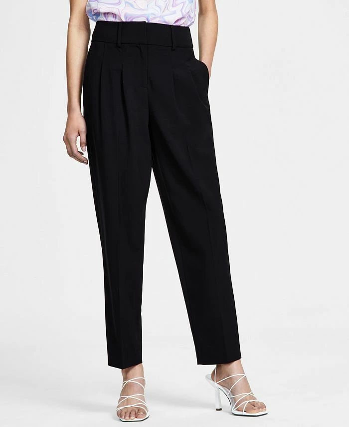 Bar III Women's Bi-Stretch Pleated Straight-Leg Ankle Pants, Created For Macy's 3 Bar III Women's Bi-Stretch Pleated Straight-Leg Ankle Pants, Created For Macy's