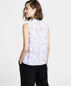 Bar III Women's Marble-Print Cowl Neck Sleeveless Blouse, Created For Macy's -Clothing Shop 23359002 fpx
