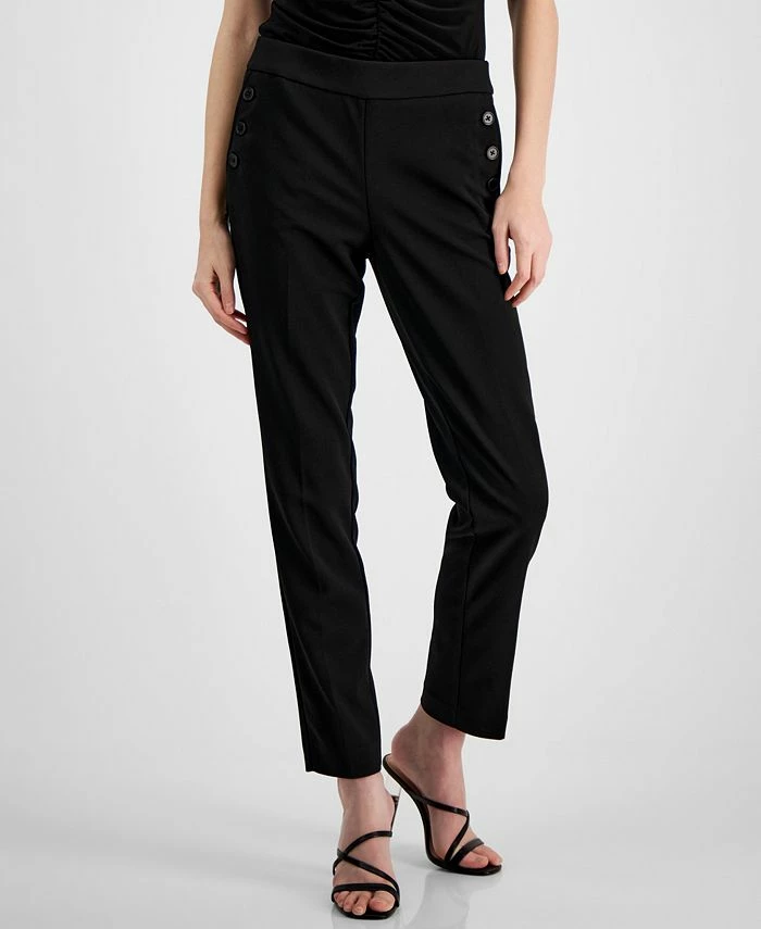 Bar III Women's Button-Detail Mid-Rise Straight-Leg Pants, Created For Macy's 3 Bar III Women's Button-Detail Mid-Rise Straight-Leg Pants, Created For Macy's