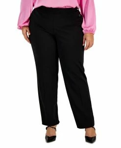 Bar III Plus Size Button-Detail Straight-Leg Pull-On Pants, Created For Macy's