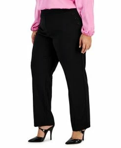 Bar III Plus Size Button-Detail Straight-Leg Pull-On Pants, Created For Macy's -Clothing Shop 23359114 fpx