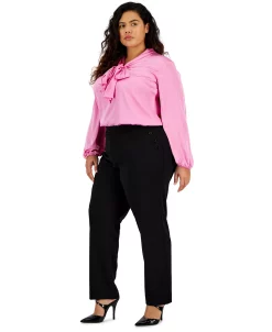 Bar III Plus Size Button-Detail Straight-Leg Pull-On Pants, Created For Macy's -Clothing Shop 23359115 fpx