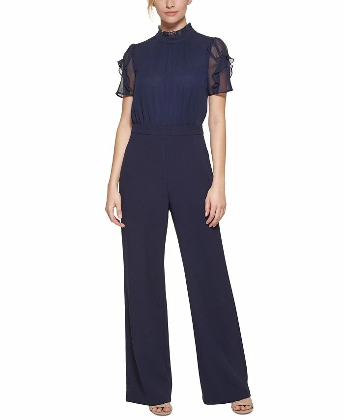 Vince Camuto Women's Ruffled Mixed-Media Jumpsuit 3 Vince Camuto Women's Ruffled Mixed-Media Jumpsuit