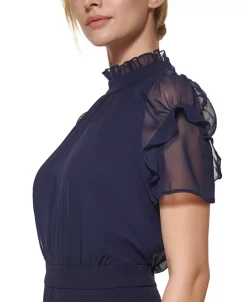 Vince Camuto Women's Ruffled Mixed-Media Jumpsuit 10 Vince Camuto Women's Ruffled Mixed-Media Jumpsuit -Clothing Shop 23360594 fpx