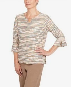 Alfred Dunner Women's Stonehenge Crewneck 3/4 Sleeve Top With Removable Necklace 9 Alfred Dunner Women's Stonehenge Crewneck 3/4 Sleeve Top With Removable Necklace -Clothing Shop 23371892 fpx