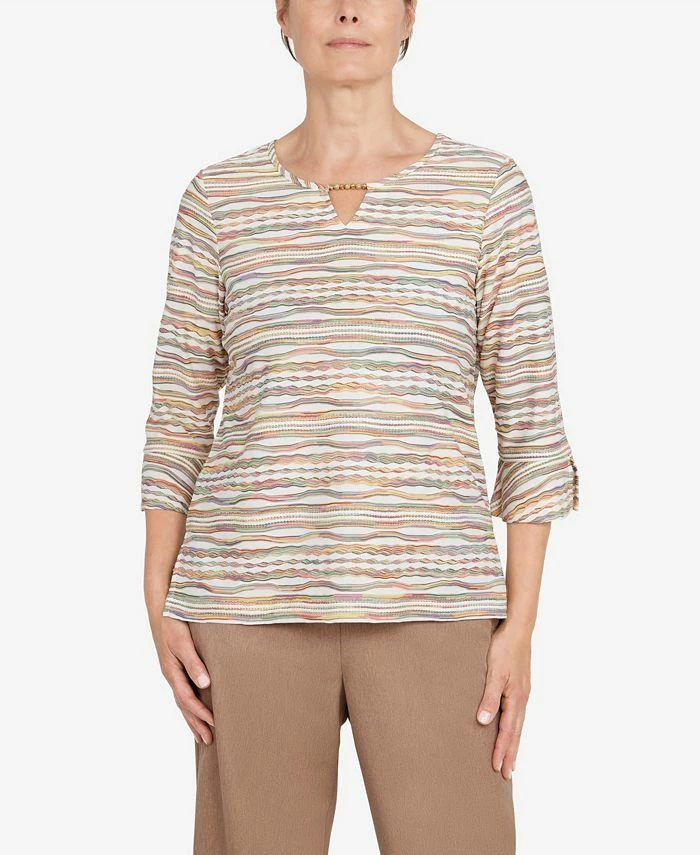 Alfred Dunner Women's Stonehenge Crewneck 3/4 Sleeve Top With Removable Necklace 3 Alfred Dunner Women's Stonehenge Crewneck 3/4 Sleeve Top With Removable Necklace