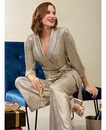 Adrianna Papell Women's Metallic Wide-Leg Jumpsuit 4 Adrianna Papell Women's Metallic Wide-Leg Jumpsuit - Image 2