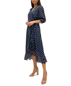 Sam Edelman Women's Polka-Dot Faux-Wrap Dress -Clothing Shop 23379065 fpx