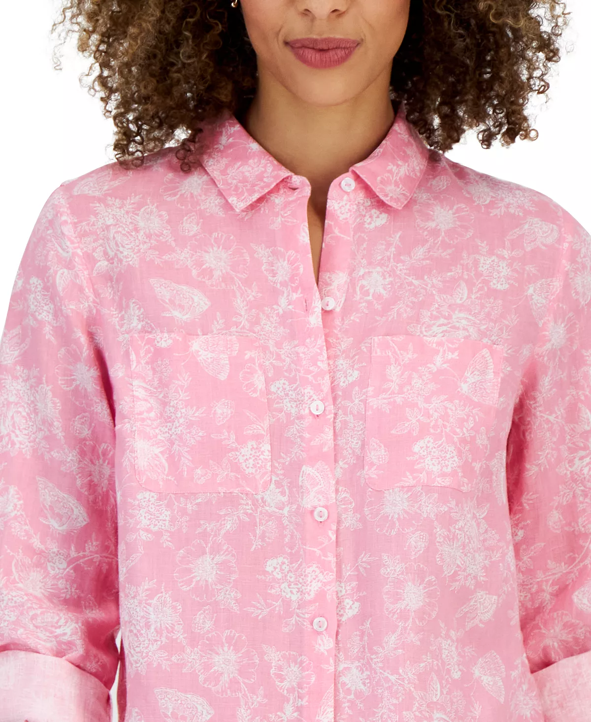 Charter Club Women's Linen Floral Tab-Sleeve Shirt, Created For Macy's 5 Charter Club Women's Linen Floral Tab-Sleeve Shirt, Created For Macy's - Image 3