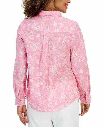 Charter Club Women's Linen Floral Tab-Sleeve Shirt, Created For Macy's 4 Charter Club Women's Linen Floral Tab-Sleeve Shirt, Created For Macy's - Image 2
