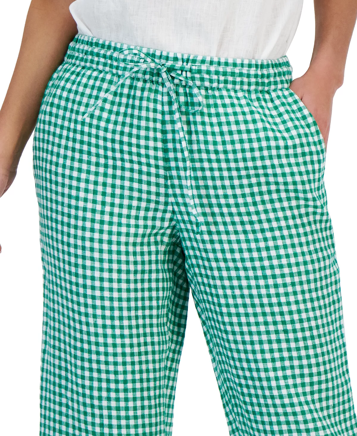 Charter Club Women's Linen Gingham Cropped Pull-On Pants, Created For Macy's 6 Charter Club Women's Linen Gingham Cropped Pull-On Pants, Created For Macy's - Image 4