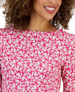 Charter Club Women's Colorblocked Boat-Neck 3/4-Sleeve Top, Created For Macy's -Clothing Shop 23432071 fpx