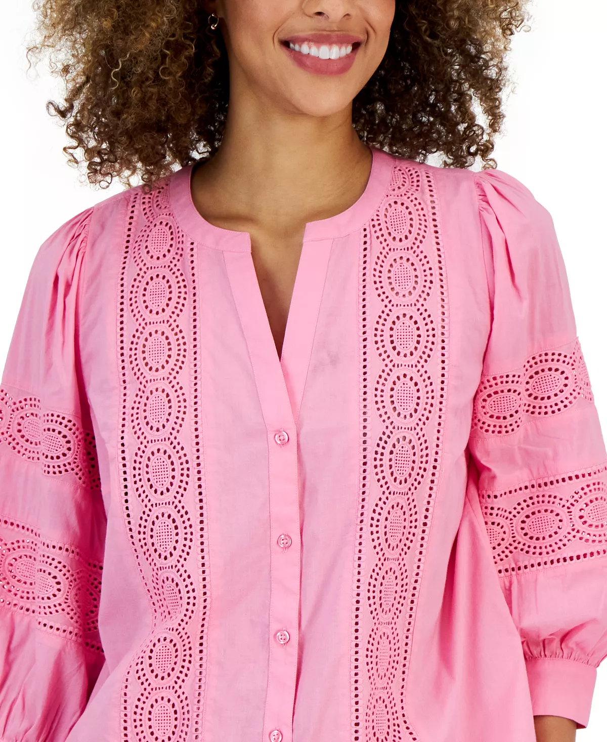 Charter Club Women's Woven Eyelet Cotton Blouse, Created For Macy's 7 Charter Club Women's Woven Eyelet Cotton Blouse, Created For Macy's - Image 5