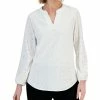 Kasper Eyelet Knit Split-Neck Long-Sleeved Blouse -Clothing Shop 23443276 fpx