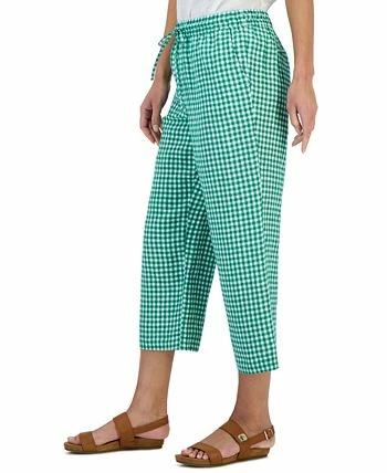 Charter Club Women's Linen Gingham Cropped Pull-On Pants, Created For Macy's 5 Charter Club Women's Linen Gingham Cropped Pull-On Pants, Created For Macy's - Image 3