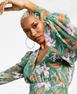 Bar III Women's Printed Long-Sleeve Slit-Hem Maxi Dress, Created For Macy's -Clothing Shop 23503652 fpx