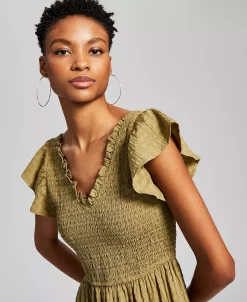 And Now This Women's Smocked Flutter-Sleeve Midi Dress -Clothing Shop 23514941 fpx