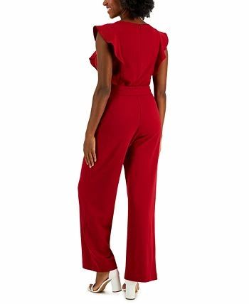Kasper Scuba Crepe V-Neck Flutter-Sleeve Belted Jumpsuit 4 Kasper Scuba Crepe V-Neck Flutter-Sleeve Belted Jumpsuit - Image 2