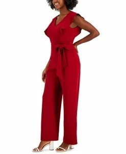Kasper Scuba Crepe V-Neck Flutter-Sleeve Belted Jumpsuit 12 Kasper Scuba Crepe V-Neck Flutter-Sleeve Belted Jumpsuit -Clothing Shop 23530933 fpx