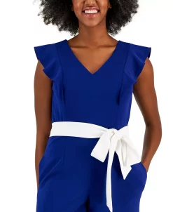 Kasper Scuba Crepe V-Neck Flutter-Sleeve Belted Jumpsuit 15 Kasper Scuba Crepe V-Neck Flutter-Sleeve Belted Jumpsuit -Clothing Shop 23530939 fpx