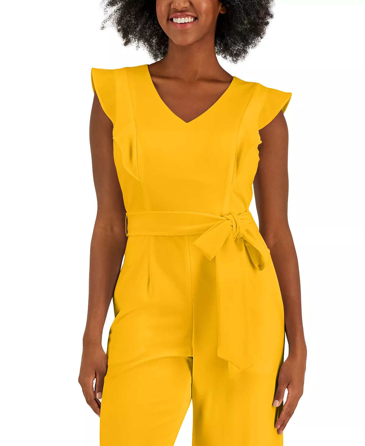 Kasper Scuba Crepe V-Neck Flutter-Sleeve Belted Jumpsuit 10 Kasper Scuba Crepe V-Neck Flutter-Sleeve Belted Jumpsuit - Image 8