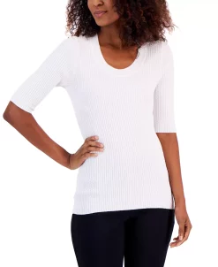 Alfani Women's Ribbed Elbow-Sleeve Sweater, Created For Macy's -Clothing Shop 23541990 fpx