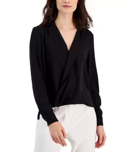 Anne Klein Women's Collared Surplice-Front Blouse -Clothing Shop 23542165 fpx