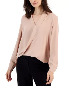 Anne Klein Women's Collared Surplice-Front Blouse -Clothing Shop 23542167 fpx