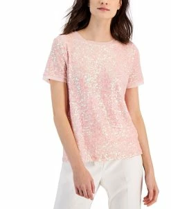 Anne Klein Women's Sequinned Mesh Short-Sleeve Banded T-Shirt