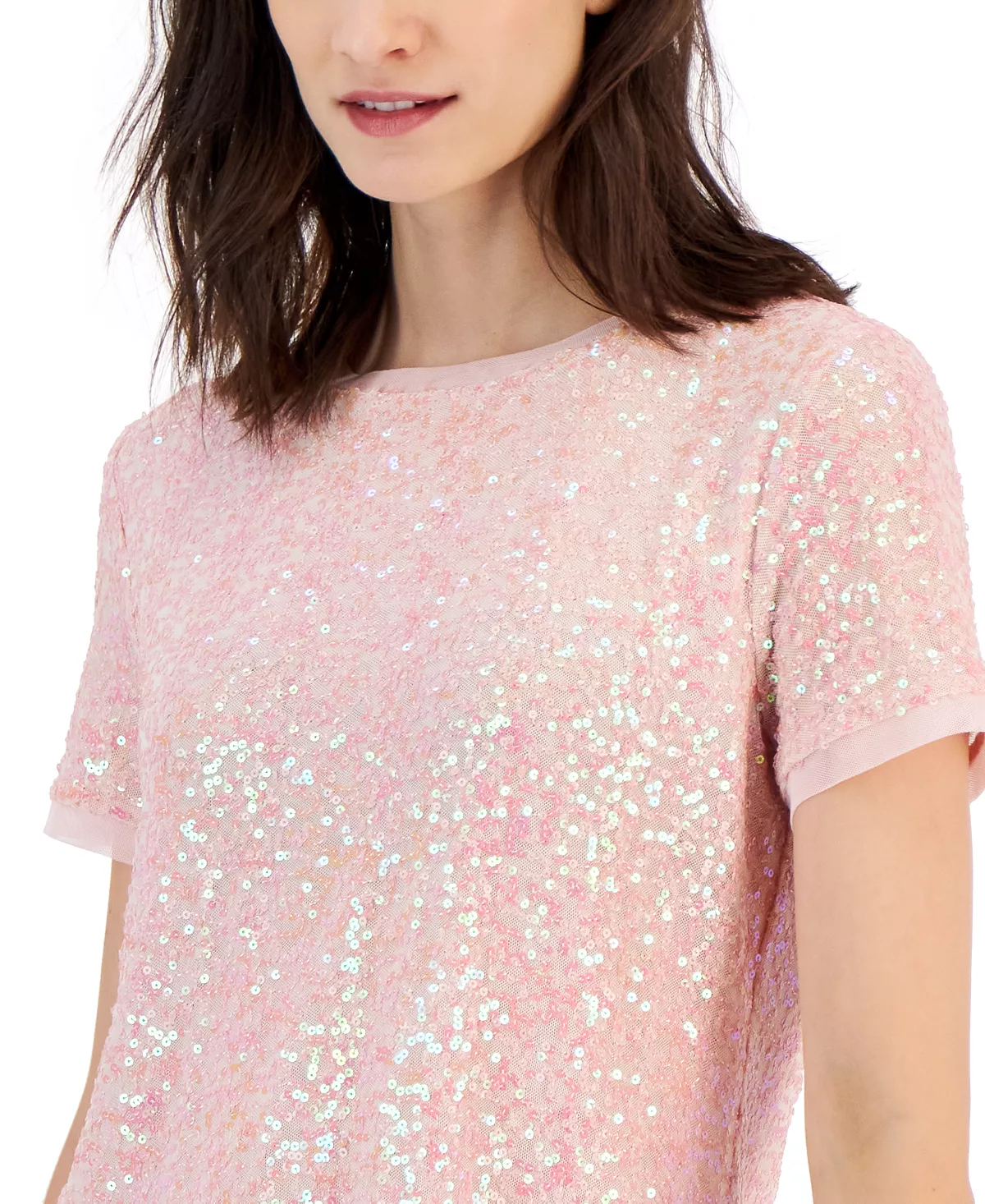 Anne Klein Women's Sequinned Mesh Short-Sleeve Banded T-Shirt 5 Anne Klein Women's Sequinned Mesh Short-Sleeve Banded T-Shirt - Image 3