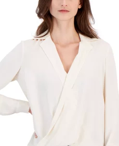 Anne Klein Women's Collared Surplice-Front Blouse -Clothing Shop 23555608 fpx
