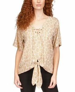 Michael Kors Women's Giraffe Grommet Tie Hem Top