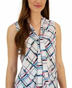Kasper Women's Printed Tie-Neck Sleeveless Blouse -Clothing Shop 23561091 fpx