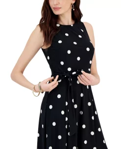 Kasper Fit & Flare Polka Dot Side Tie Dress -Clothing Shop 23561121 fpx