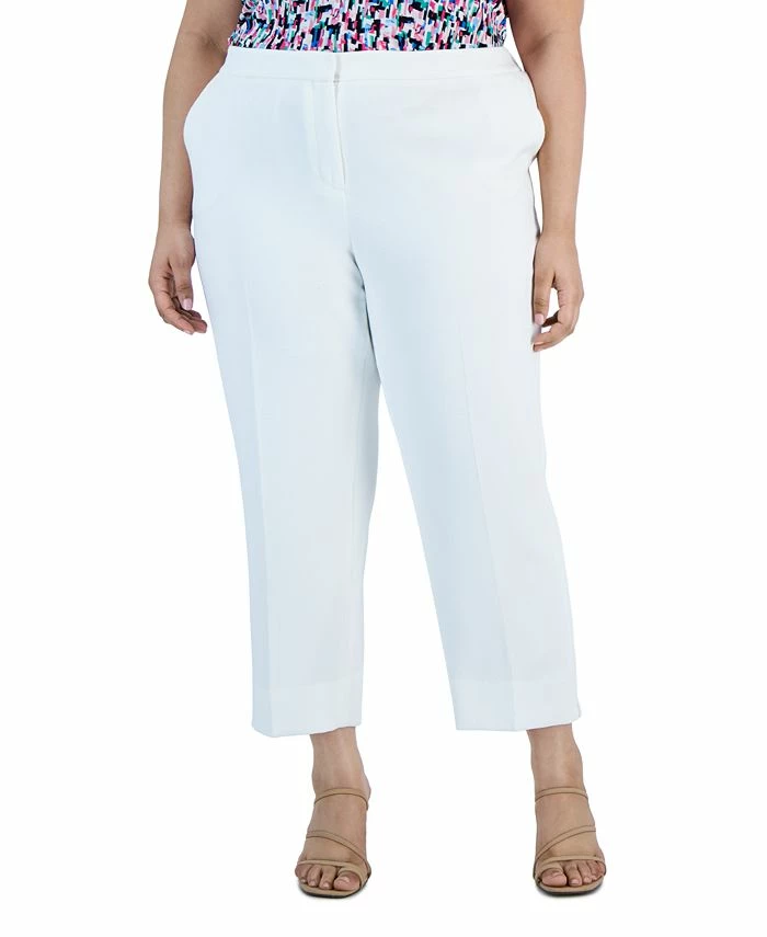 Kasper Plus Size Elasticized-Waist Side-Slit Pique Pants 3 Kasper Plus Size Elasticized-Waist Side-Slit Pique Pants