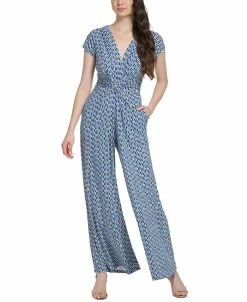 Vince Camuto Women's Printed Twist-Front Cap-Sleeve Jumpsuit
