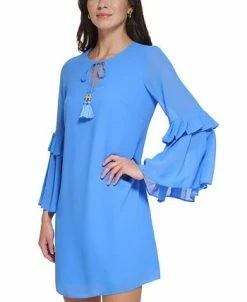 Vince Camuto Women's Flare-Sleeve Tie-Neck Shift Dress -Clothing Shop 23568276 fpx